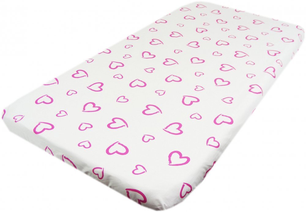 Nichiduta Cearceaf din bumbac cu elastic 120x60 cm Inimioare roz