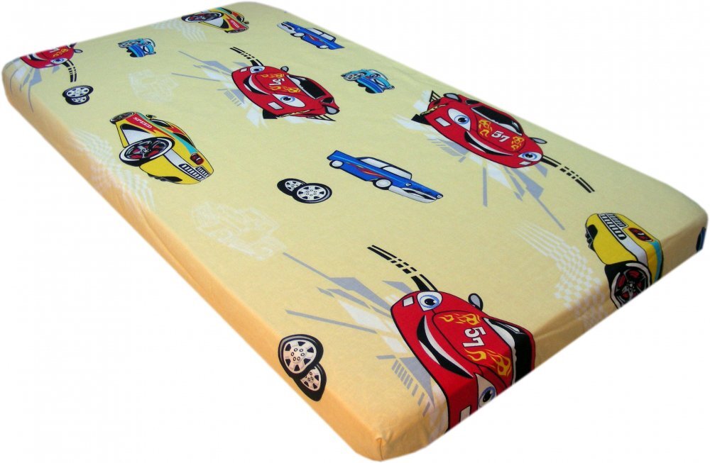 Nichiduta Cearceaf din bumbac cu elastic 120x60 cm Masinute crem