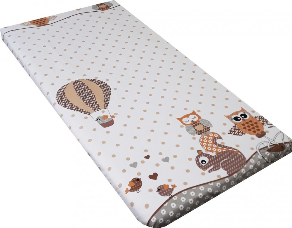 Nichiduta Cearceaf din bumbac cu elastic 120x60 cm Owls Beige