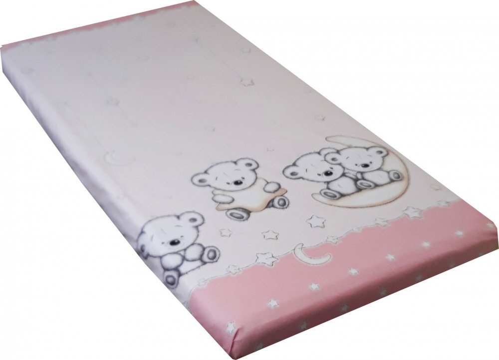 Nichiduta Cearceaf din bumbac cu elastic 120x60 cm Teddy Pink