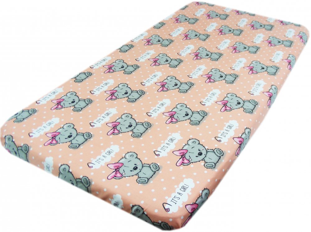 Nichiduta Cearceaf din bumbac cu elastic 120x60 cm Ursuletul cu fundita