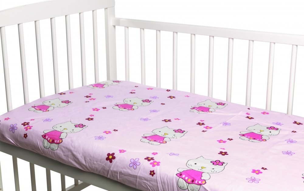 Nichiduta Cearceaf din bumbac cu elastic Kitty Pink 120x60 cm