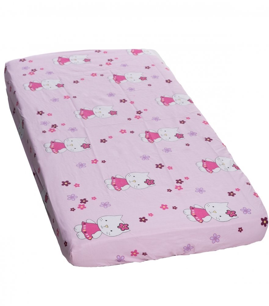 Nichiduta Cearceaf din bumbac cu elastic Kitty Pink 120x60 cm