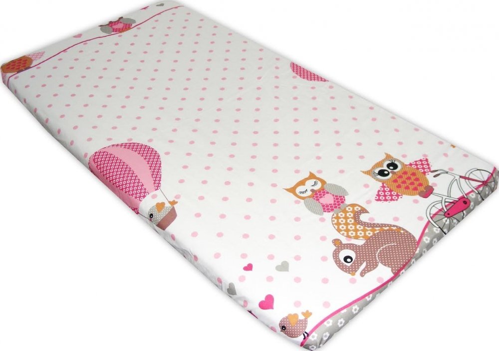 Nichiduta Cearceaf din bumbac cu elastic Owls roz