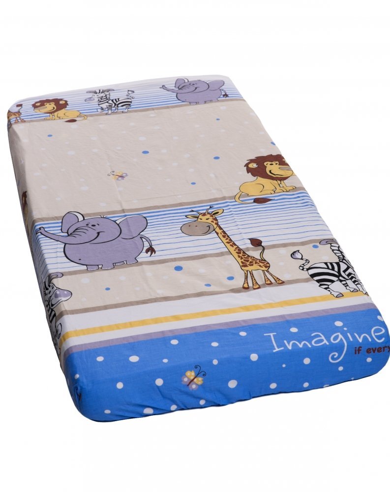 Nichiduta Cearceaf din bumbac cu elastic Safari Blue 120x60 cm