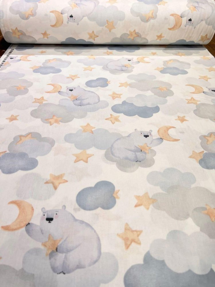Nichiduta Cearsaf pentru pat copii Bear cloud blue 120x60 cm din bumbac cu banda elastica roata