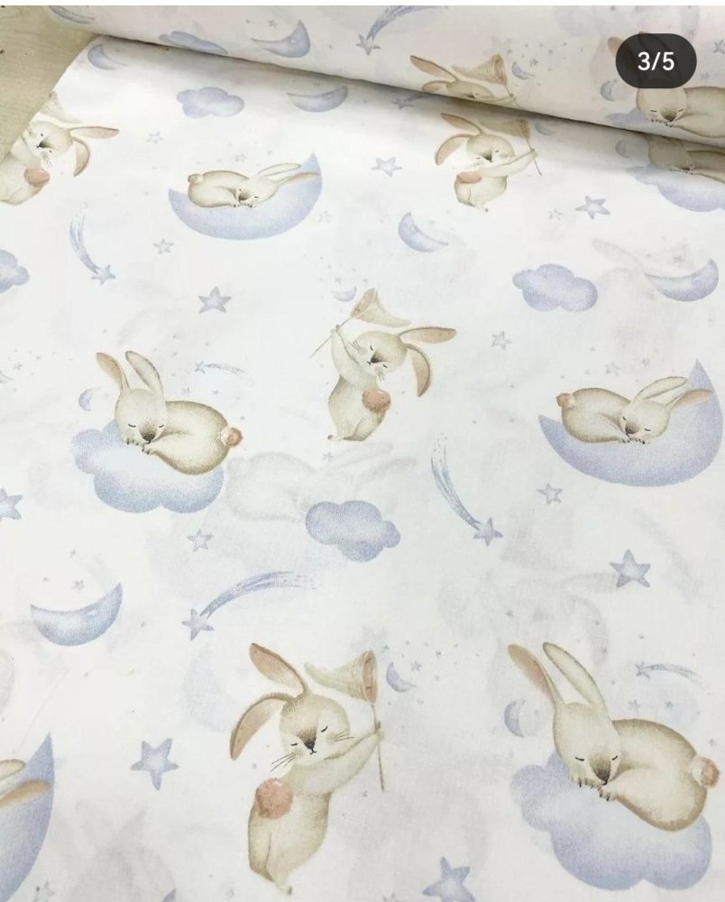 Nichiduta Cearsaf pentru pat copii Blue bunny 120x60 cm din bumbac cu banda elastica roata