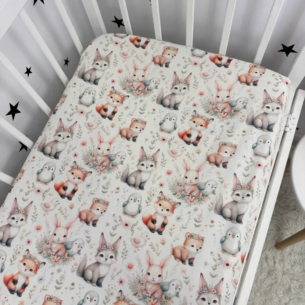 Nichiduta Cearsaf pentru pat copii Bunnies 120x60 cm din bumbac cu banda elastica roata