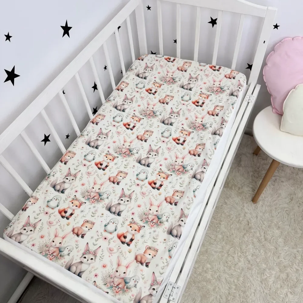 Nichiduta Cearsaf pentru pat copii Bunnies 120x60 cm din bumbac cu banda elastica roata