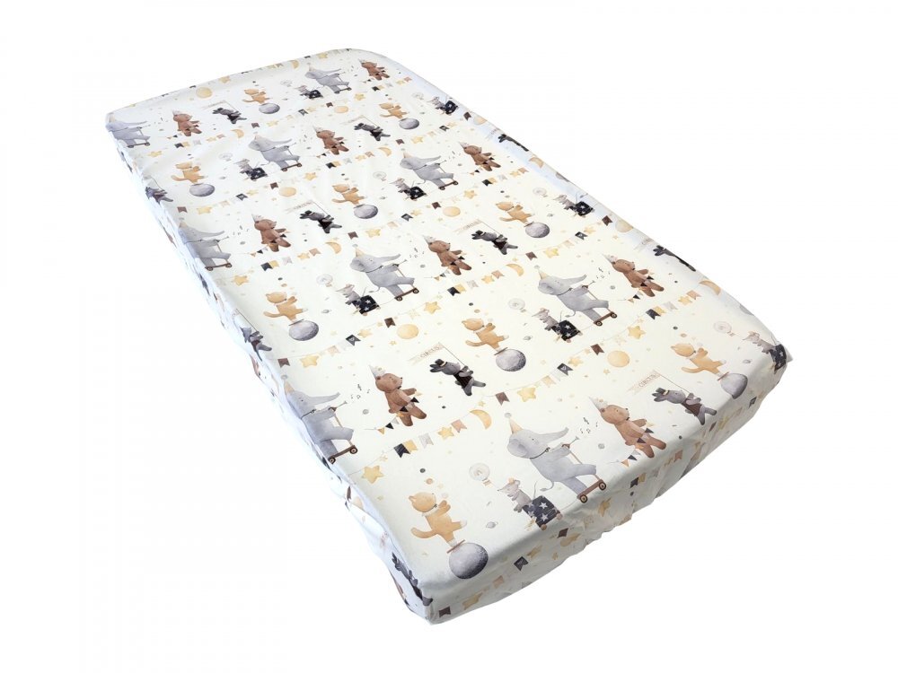 Nichiduta Cearsaf pentru pat copii Circus 120x60 cm din bumbac cu banda elastica roata