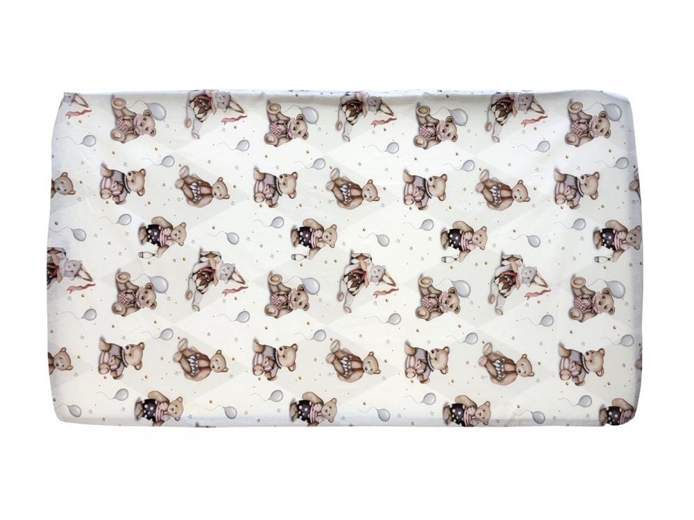 Nichiduta Cearsaf pentru pat copii Grey bear 120x60 cm din bumbac cu banda elastica roata