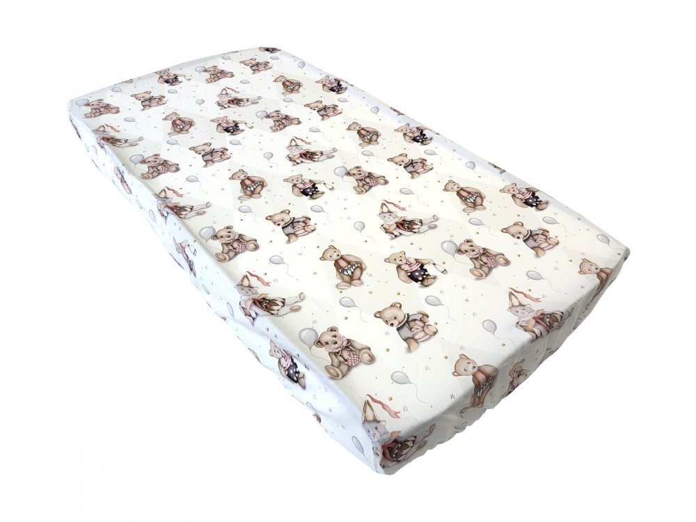 Nichiduta Cearsaf pentru pat copii Grey bear 120x60 cm din bumbac cu banda elastica roata