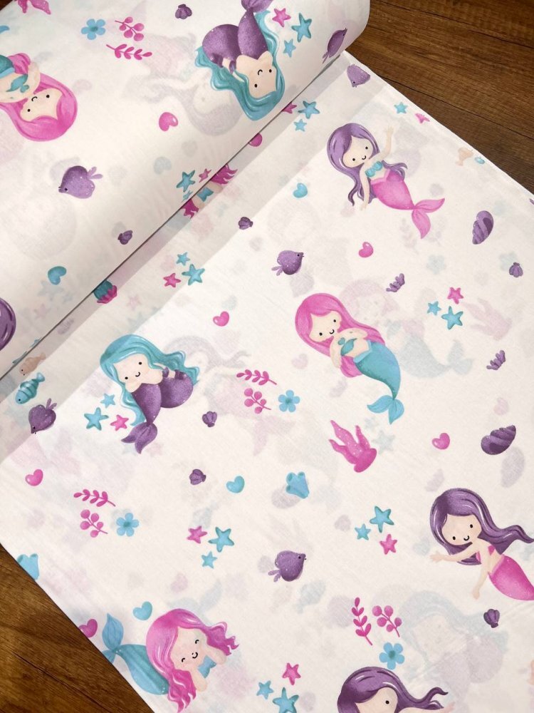 Nichiduta Cearsaf pentru pat copii Mermaids 120x60 cm din bumbac cu banda elastica roata