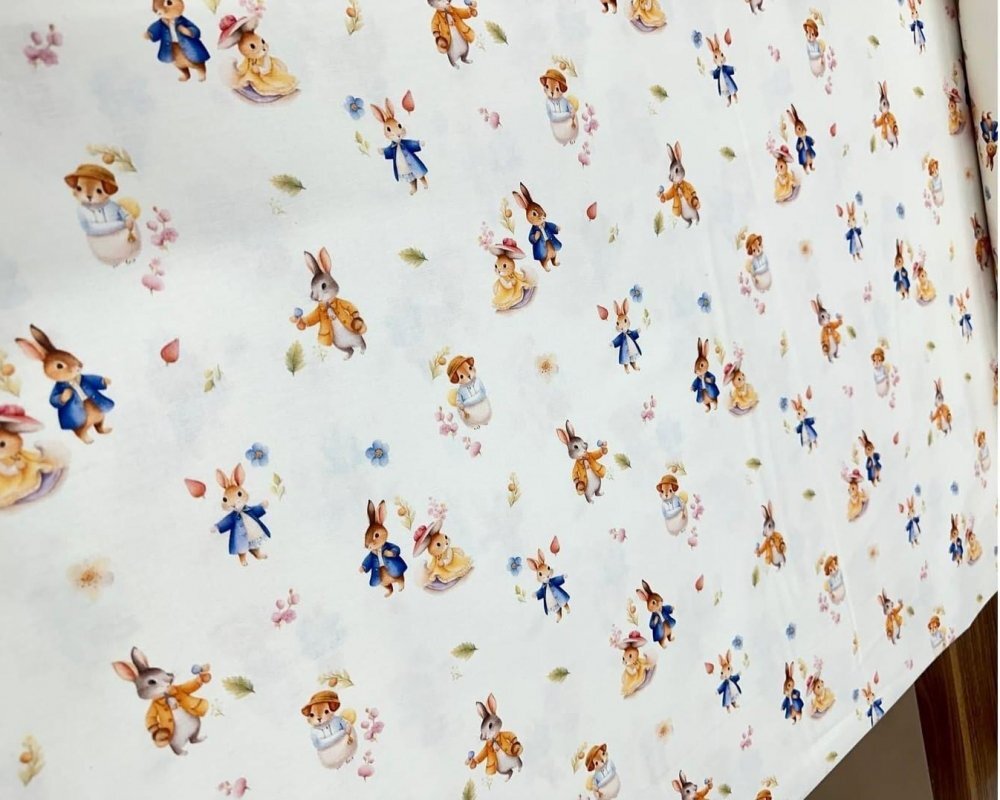 Nichiduta Cearsaf pentru pat copii Peter Rabbit 120x60 cm din bumbac cu banda elastica roata