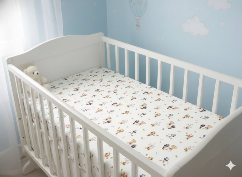 Nichiduta Cearsaf pentru pat copii Peter Rabbit 120x60 cm din bumbac cu banda elastica roata