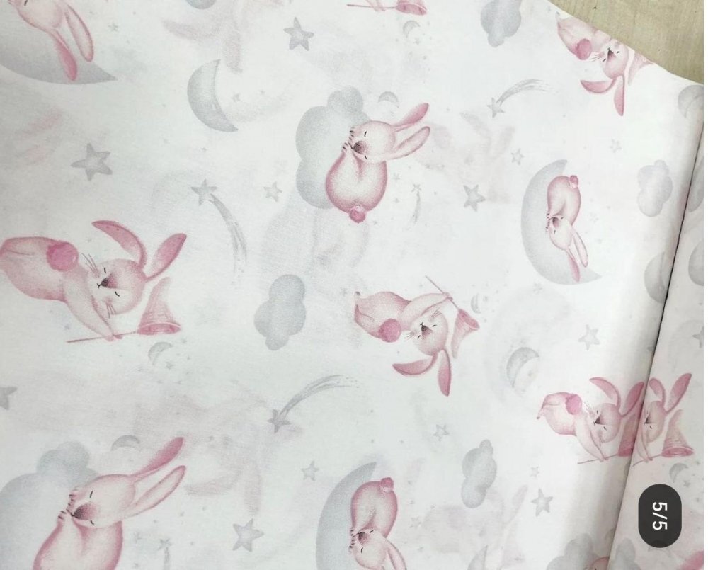 Nichiduta Cearsaf pentru pat copii Pink bunny 120x60 cm din bumbac cu banda elastica roata
