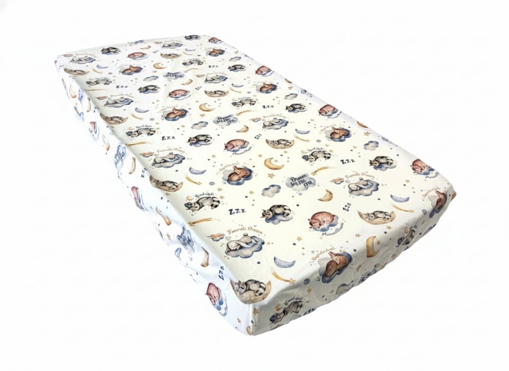Nichiduta Cearsaf pentru pat copii Sleep in the clouds 120x60 cm din bumbac cu banda elastica roata