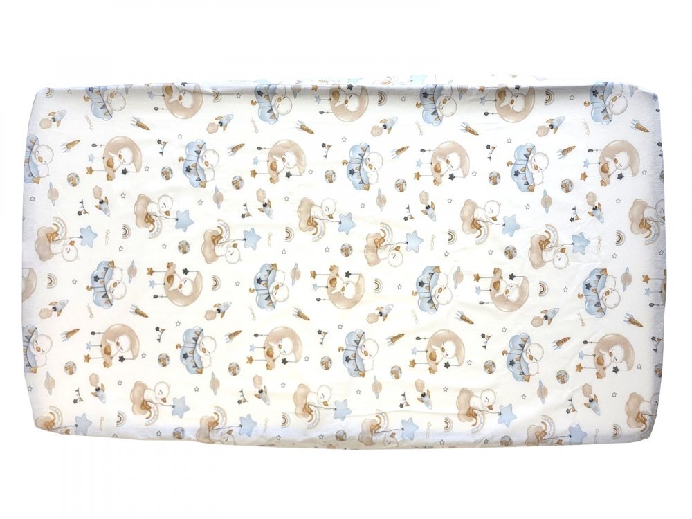 Nichiduta Cearsaf pentru pat copii Sleeping duck blue 120x60 cm din bumbac cu banda elastica roata