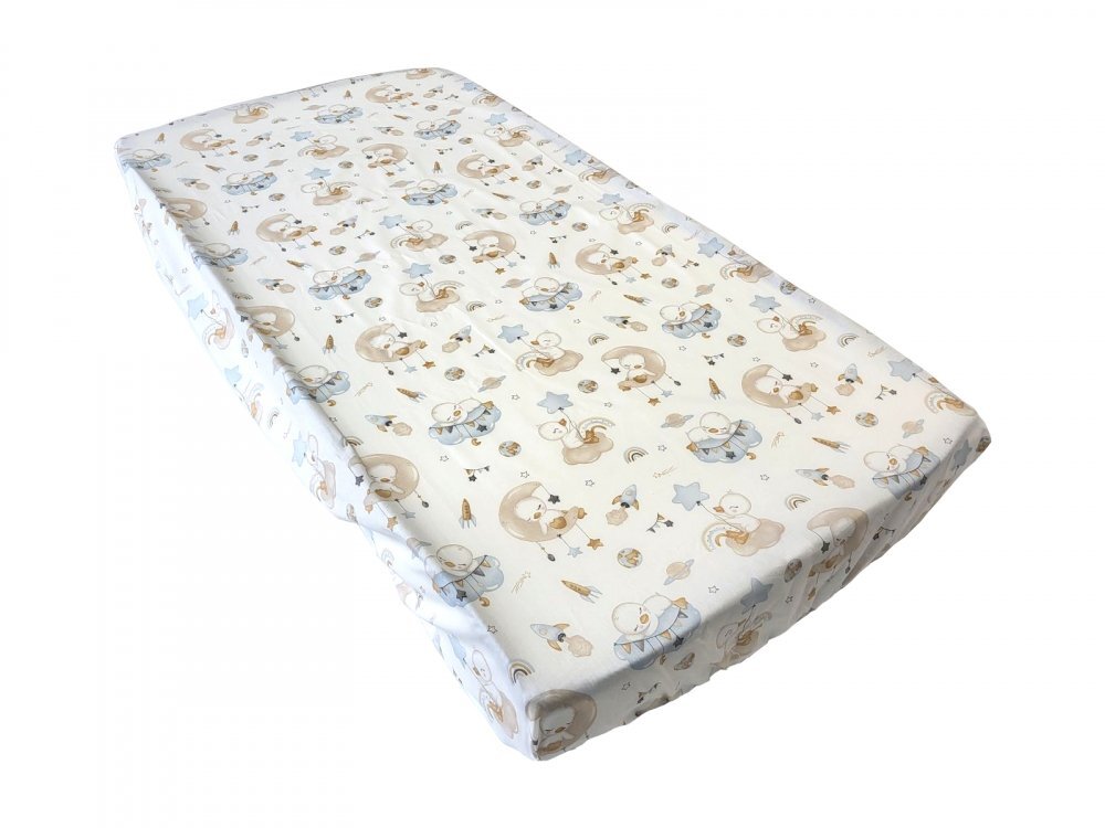 Nichiduta Cearsaf pentru pat copii Sleeping duck blue 120x60 cm din bumbac cu banda elastica roata