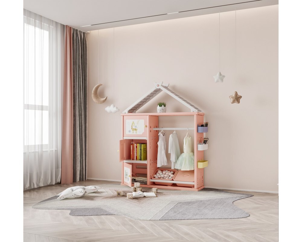 Nichiduta Dulap organizator pentru copii cu 4 cutii Happy House Pink