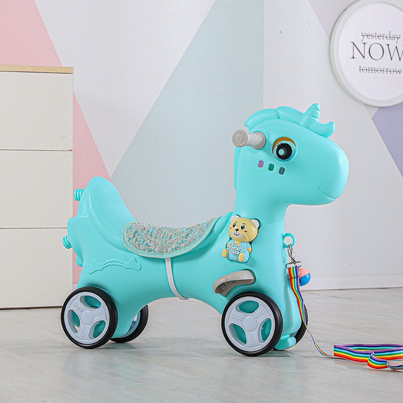 Nichiduta Garden Balansoar 3 in 1 Happy Unicorn Blue transformabil in vehicul fara pedale cu maner parentalroti EVAcenturi de sigurantajucarie muzicalaspatar si bara de siguranta detasabile