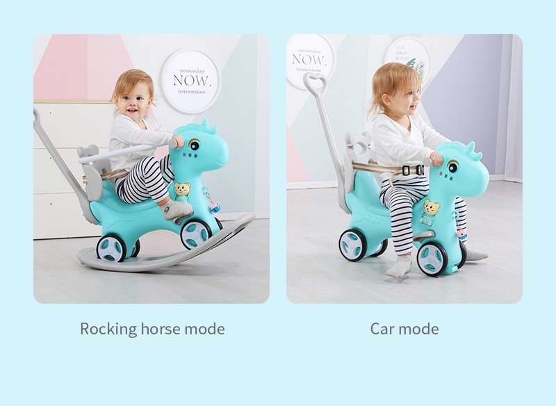 Nichiduta Garden Balansoar 3 in 1 Happy Unicorn Blue transformabil in vehicul fara pedale cu maner parentalroti EVAcenturi de sigurantajucarie muzicalaspatar si bara de siguranta detasabile