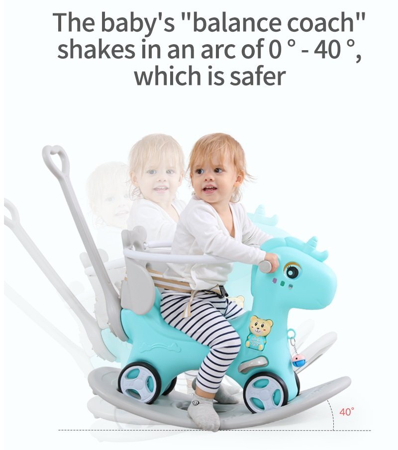 Nichiduta Garden Balansoar 3 in 1 Happy Unicorn Blue transformabil in vehicul fara pedale cu maner parentalroti EVAcenturi de sigurantajucarie muzicalaspatar si bara de siguranta detasabile