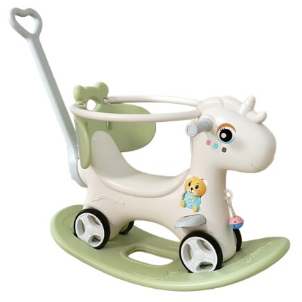 Nichiduta Garden Balansoar 3 in 1 Happy Unicorn Light Green transformabil in vehicul fara pedale cu maner parentalroti EVAcenturi de sigurantajucarie muzicalaspatar si bara de siguranta detasabile