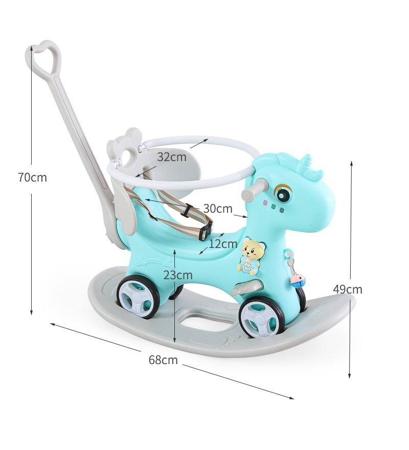 Nichiduta Garden Balansoar 3 in 1 Happy Unicorn Light Green transformabil in vehicul fara pedale cu maner parentalroti EVAcenturi de sigurantajucarie muzicalaspatar si bara de siguranta detasabile