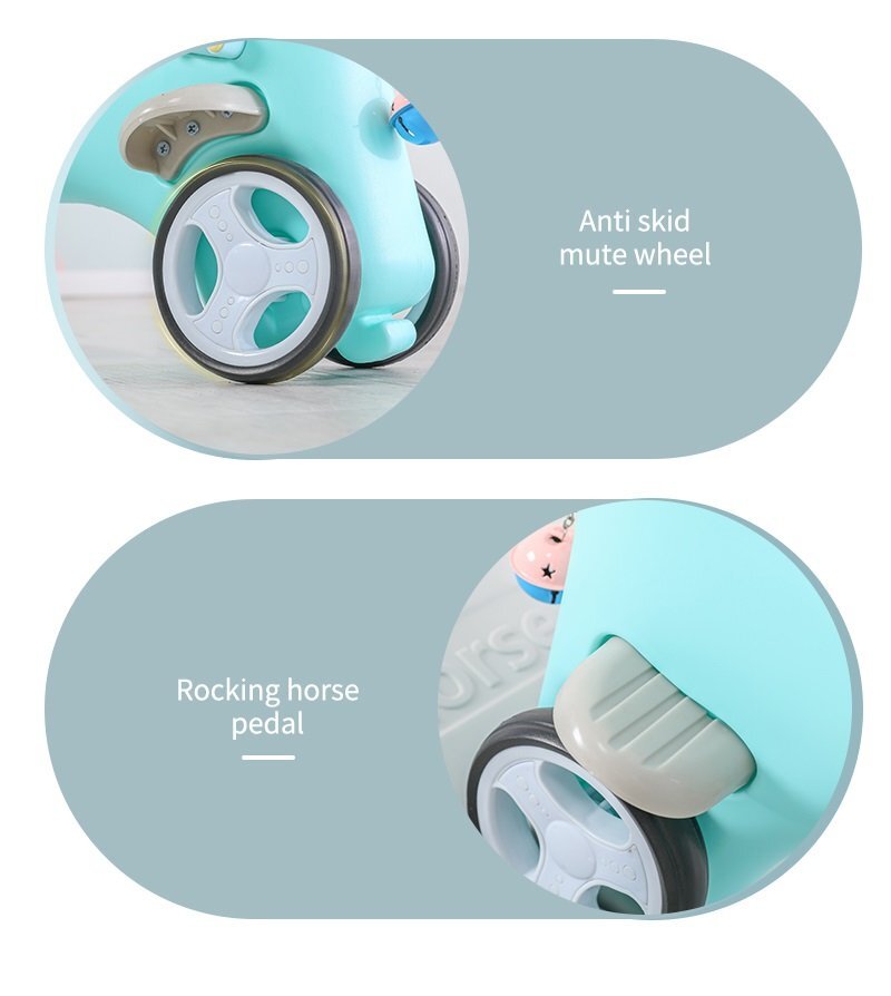 Nichiduta Garden Balansoar 3 in 1 Happy Unicorn Light Green transformabil in vehicul fara pedale cu maner parentalroti EVAcenturi de sigurantajucarie muzicalaspatar si bara de siguranta detasabile