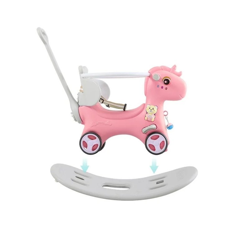 Nichiduta Garden Balansoar 3 in 1 Happy Unicorn Pink transformabil in vehicul fara pedale cu maner parentalroti EVAcenturi de sigurantajucarie muzicalaspatar si bara de siguranta detasabile