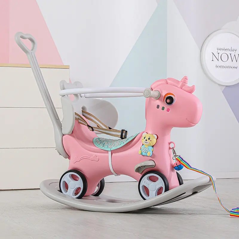 Nichiduta Garden Balansoar 3 in 1 Happy Unicorn Pink transformabil in vehicul fara pedale cu maner parentalroti EVAcenturi de sigurantajucarie muzicalaspatar si bara de siguranta detasabile