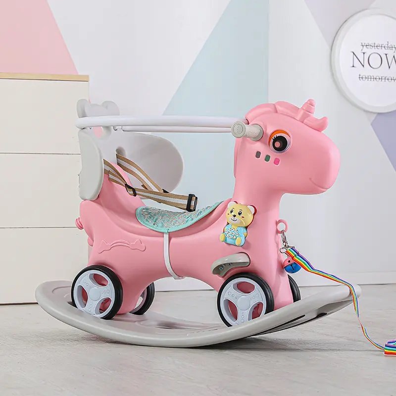 Nichiduta Garden Balansoar 3 in 1 Happy Unicorn Pink transformabil in vehicul fara pedale cu maner parentalroti EVAcenturi de sigurantajucarie muzicalaspatar si bara de siguranta detasabile