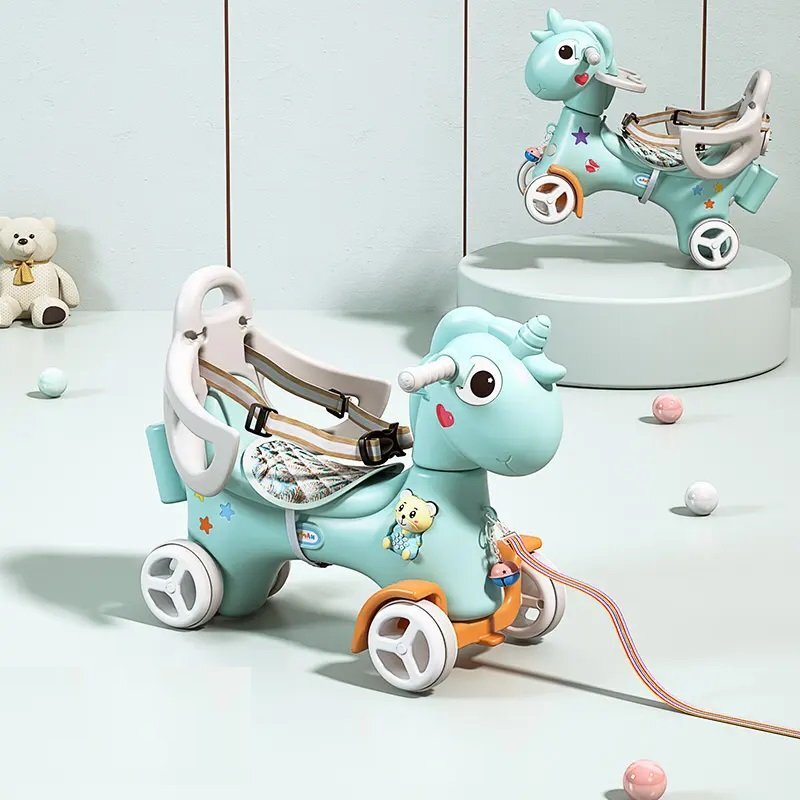 Nichiduta Garden Balansoar 3 in 1 Lovely Unicorn Blue transformabil in vehicul fara pedale cu maner parental roti EVA centuri de siguranta jucarie muzicala spatar si bara de siguranta detasabile