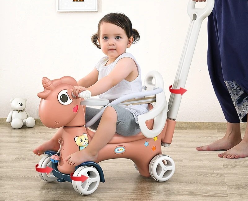 Nichiduta Garden Balansoar 3 in 1 Lovely Unicorn Pink transformabil in vehicul fara pedale cu maner parental roti EVA centuri de siguranta jucarie muzicala spatar si bara de siguranta detasabile
