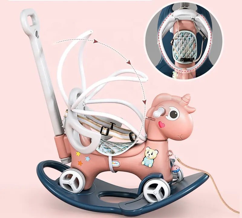 Nichiduta Garden Balansoar 3 in 1 Lovely Unicorn Pink transformabil in vehicul fara pedale cu maner parental roti EVA centuri de siguranta jucarie muzicala spatar si bara de siguranta detasabile