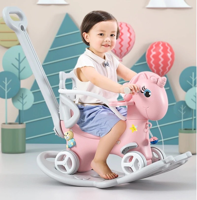 Nichiduta Garden Balansoar 3 in 1 Pink transformabil in vehicul fara pedale cu maner parental Roti EVA Centuri de siguranta jucarie muzicala spatar si bara de siguranta detasabile