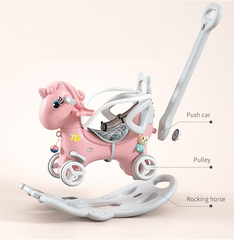 Nichiduta Garden Balansoar 3 in 1 Pink transformabil in vehicul fara pedale cu maner parental Roti EVA Centuri de siguranta jucarie muzicala spatar si bara de siguranta detasabile