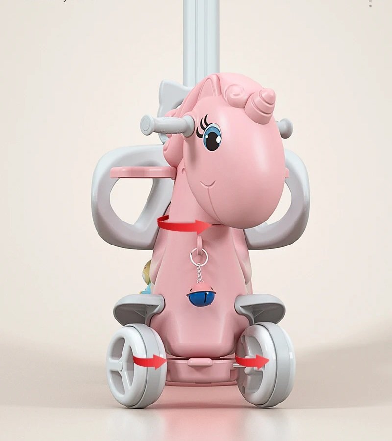 Nichiduta Garden Balansoar 3 in 1 Pink transformabil in vehicul fara pedale cu maner parental Roti EVA Centuri de siguranta jucarie muzicala spatar si bara de siguranta detasabile