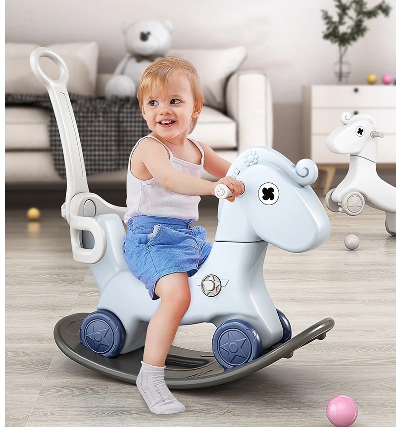 Nichiduta Garden Balansoar pentru copii Rocking Horse Blue 3 in 1 transformabil in vehicul fara pedalemaner parental detasabilroti EVAspatar si baza detasabile