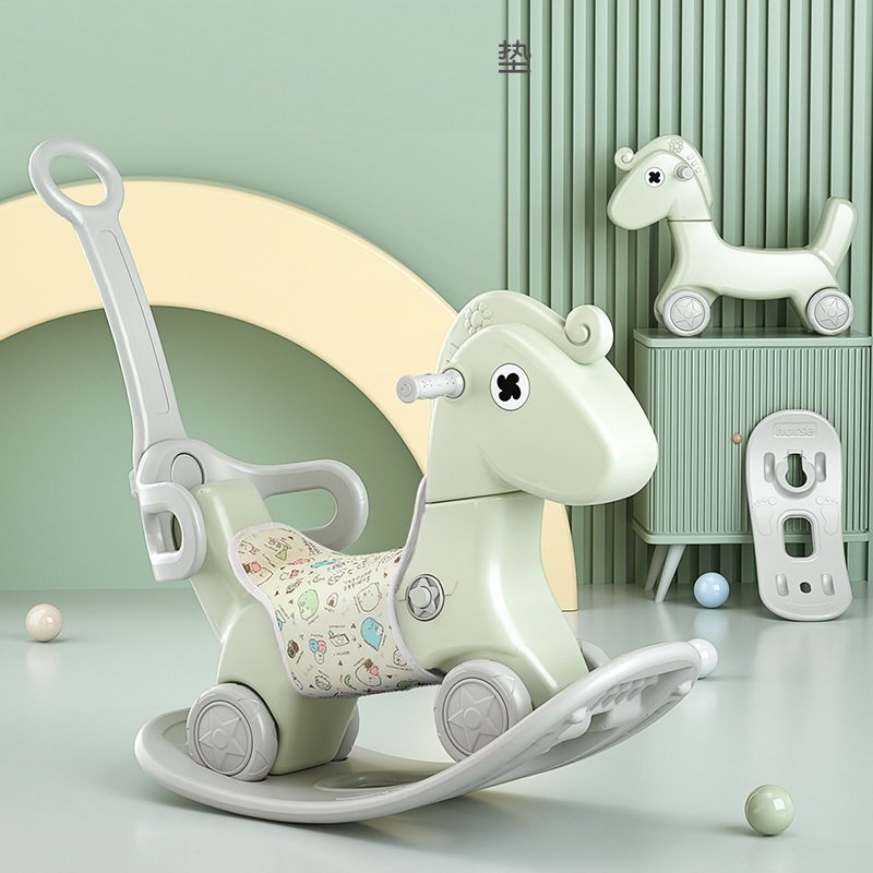 Nichiduta Garden Balansoar pentru copii Rocking Horse Green 3 in 1 transformabil in vehicul fara pedalecu maner parental detasabilhusa pentru sa din material textilroti EVAspatar si baza detasabile