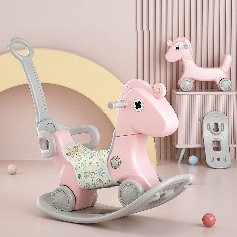 Nichiduta Garden Balansoar pentru copii Rocking Horse Pink 3 in 1 transformabil in vehicul fara pedalecu maner parental detasabilhusa pentru sa din material textilroti EVAspatar si baza detasabile
