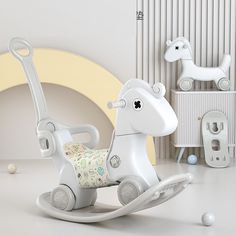 Nichiduta Garden Balansoar pentru copii Rocking Horse White 3 in 1 transformabil in vehicul fara pedalecu maner parental detasabilhusa pentru sa din material textilroti EVAspatar si baza detasabile