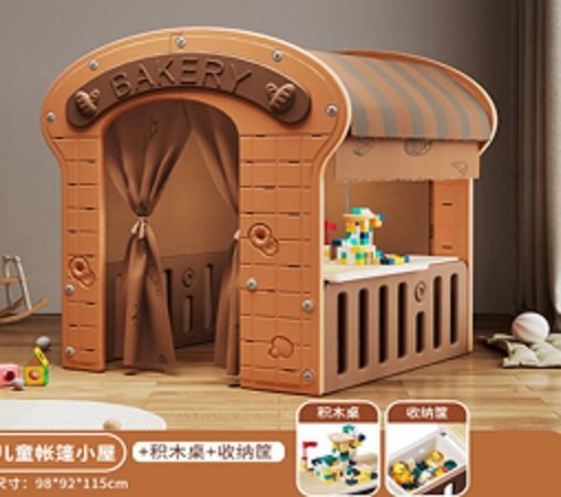 Nichiduta Garden Casuta de joaca pentru copii Nichiduta Graden brown Bakery iluminata cu draperie si covoras din PU inclus dimensiune 98 x 92 x 115 cm