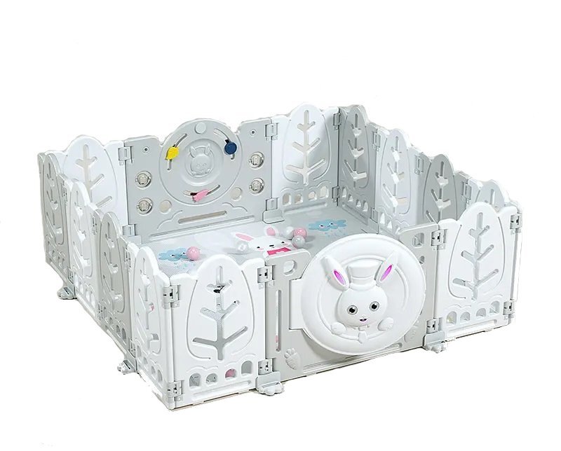 Nichiduta Garden Gardulet loc de joaca copii pentru interiorexterior 200x155 cm cu margini rotunjite poarta de siguranta covoras din spuma 1cm grosime100 bile color si cosulet pliabil Bunny Grey