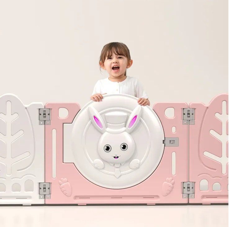 Nichiduta Garden Gardulet loc de joaca copii pentru interiorexterior 200x155 cm cu margini rotunjite poarta de siguranta covoras din spuma 1cm grosime100 bile color si cosulet pliabil Bunny Pink