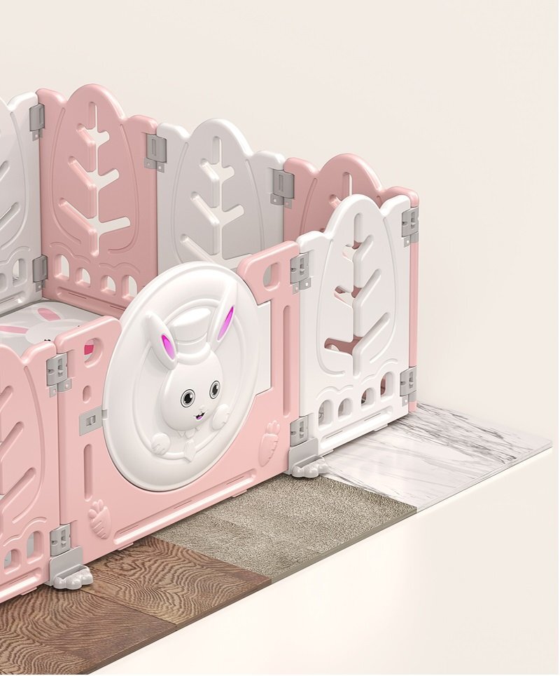 Nichiduta Garden Gardulet loc de joaca copii pentru interiorexterior 200x155 cm cu margini rotunjite poarta de siguranta covoras din spuma 1cm grosime100 bile color si cosulet pliabil Bunny Pink