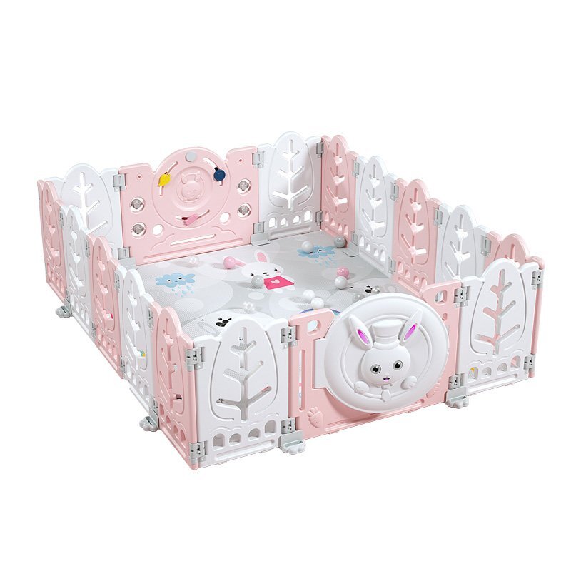 Nichiduta Garden Gardulet loc de joaca copii pentru interiorexterior 200x155 cm cu margini rotunjite poarta de siguranta covoras din spuma 1cm grosime100 bile color si cosulet pliabil Bunny Pink