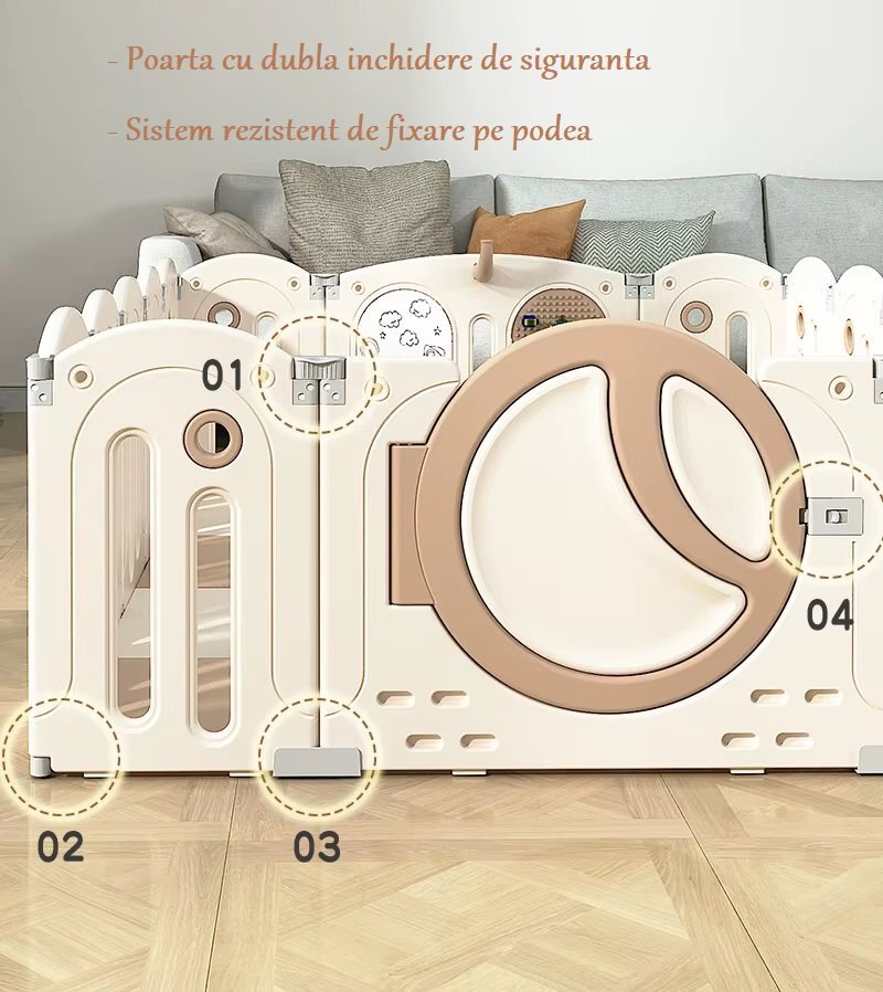 Nichiduta Garden Gardulet loc de joaca interiorexterior 240x200cm cu poarta de sigurantacos de baschet tabla de scriscovoras din spuma 4cm grosimecuburicosulet pliabil si 100 bile Moon Coffee