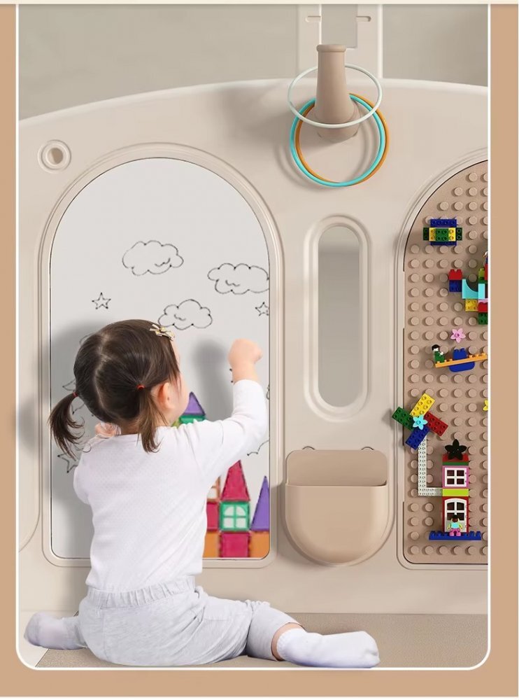 Nichiduta Garden Gardulet loc de joaca interiorexterior 240x200cm cu poarta de sigurantacos de baschet tabla de scriscovoras din spuma 4cm grosimecuburicosulet pliabil si 100 bile Moon Coffee